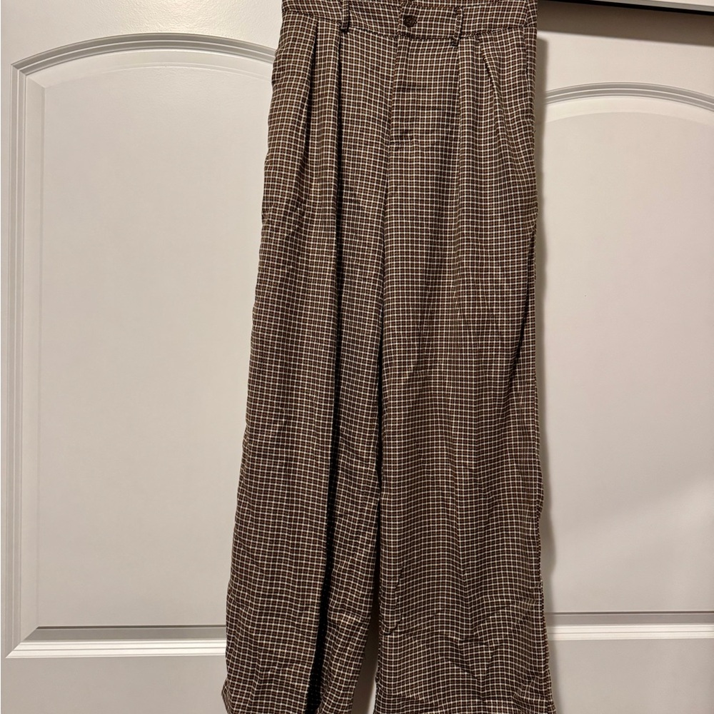 Cider HOUNDSTOOTH HIGH WAIST WIDE LEG TROUSERS
